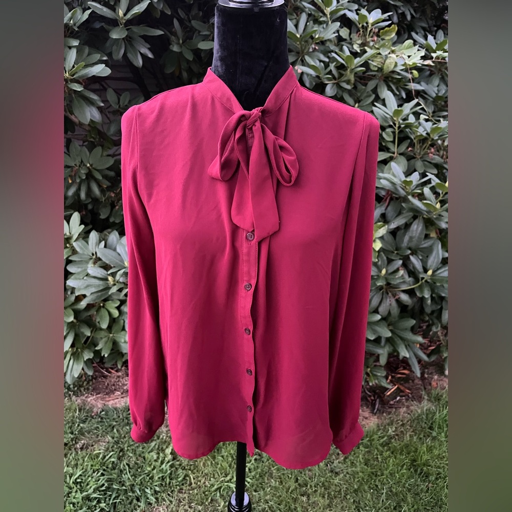 Forever 21 Rich Red Blouse with Bow Detail